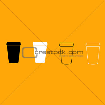 Paper coffee cup set black and white icon .