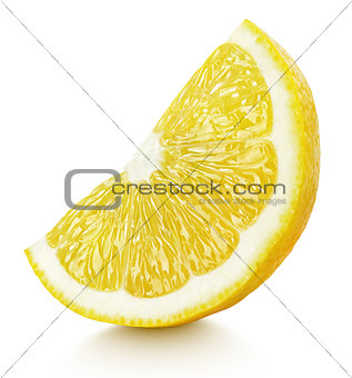 Slice of yellow lemon citrus fruit isolated on white