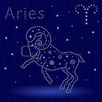Zodiac sign Aries with snowflakes