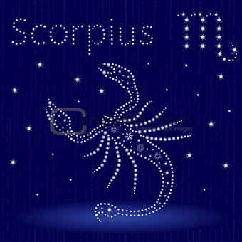 Zodiac sign Scorpius with snowflakes