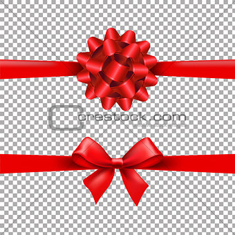 Red Ribbon Bow Set In Transparent Background