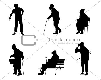Six silhouettes of older people
