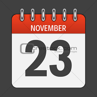 November 23 Calendar Daily Icon. Vector Illustration Emblem. Ele