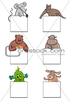 cartoon animal characters with cards set