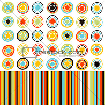 Colorful background with dots, circles and stripes