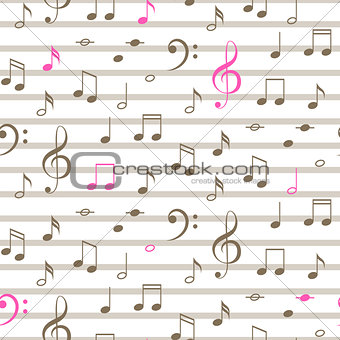 Music notes seamless vector stripe pattern.