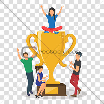 Cup trophy successful winner flat business success concept vector illustration.