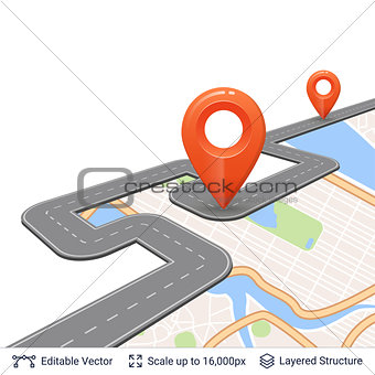 Road with location pins.