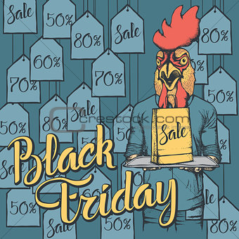Vector illustration of cock on Black Friday
