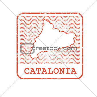 Stamp with contour of map of Catalonia - contour of Catalonia