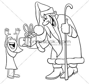 Santa Claus with little girl coloring page