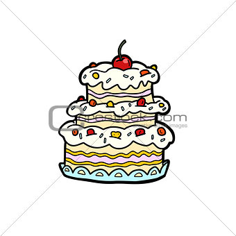 wedding or anniversary cream cake with cherries, birthday