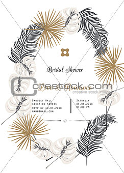 Bridal shower tropic leaves vector template design.
