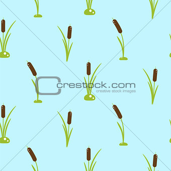 Cattail plant seamless vector pattern.