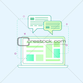 Vector illustration in flat outline style. Graphic design concept of laptop and web page design