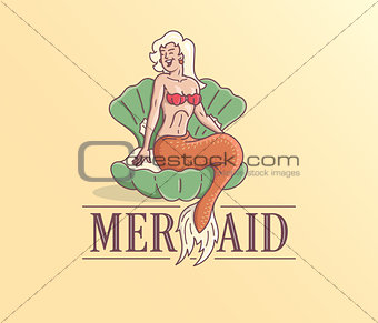 Logo with a mermaid sitting on a shell