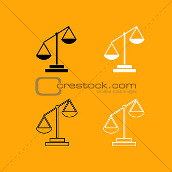 Law scale black and white set icon.