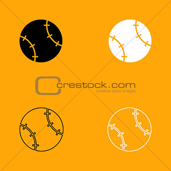 Baseball ball black and white set icon.