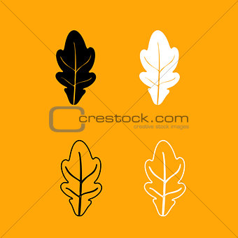 Oak leaf black and white set icon.