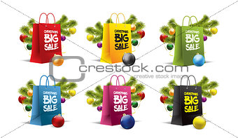 christmas paper bags on white. Vector. Isolated. Colored