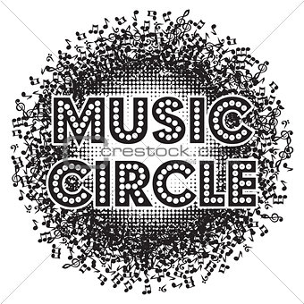 Abstract round monochrome background with music notes. vector illustration