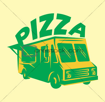 color vector template for menu with pizza delivery car