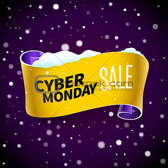 Black Friday sale ribbon and snow