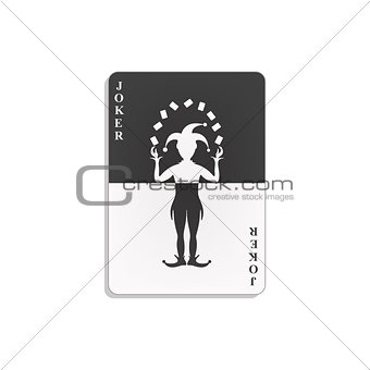 Playing card with Joker in black and white design