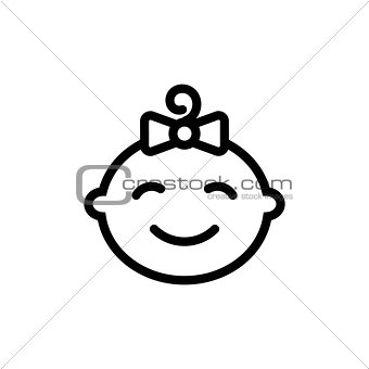 Cute baby face thin line icon. Outline symbol little girl for the design of children's webstie and mobile applications. Outline stroke kid pictograms