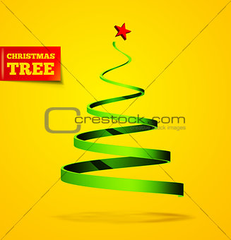 Christmas tree in the form of a ribbon with a shadow. Vector