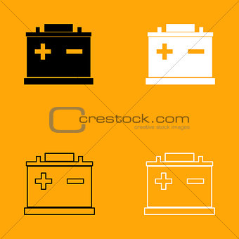 Car battery black and white set icon.