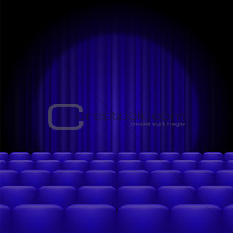 Blue Curtains with Spotlight and Seats