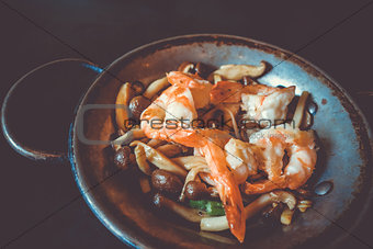 Shrimp teppanyaki, japanese traditional hot plate food
