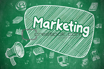 Marketing - Cartoon Illustration. Green Chalkboard.