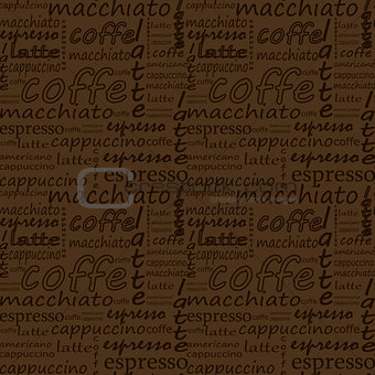 inscriptions of coffee on a brown background. hand drawn vector
