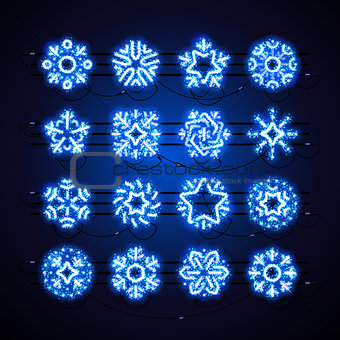 Christmas Neon Snowflakes Blue Magic