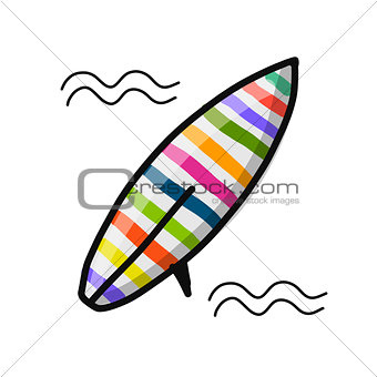 Surfboard colorful, sketch for your design