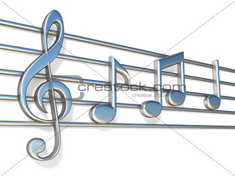 Music notes on staff lines 3D