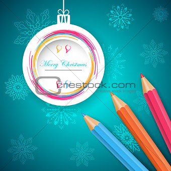 New Year s ball with pencil - vector illustration.