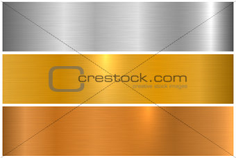 Collection of bright colorful metallic textures. Shiny polished metal banners