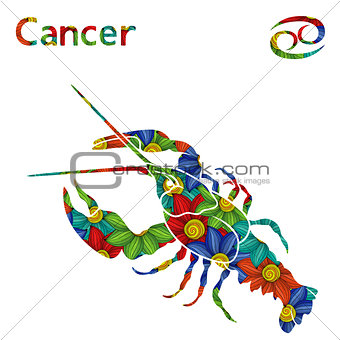 Zodiac sign Cancer with stylized flowers