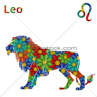 Zodiac sign Leo with stylized flowers