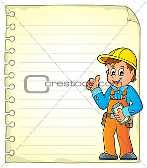 Notepad page with construction worker
