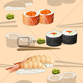 seamless pattern japanese cuisine silhouette sushi