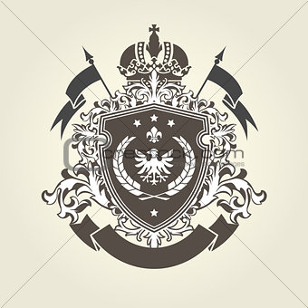 Royal coat of arms - heraldic blazon with crown and shield with 