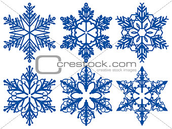 Set blue snowflake crystal ice
