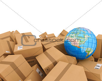 Stack of closed cardboard boxes. 3D Rendering