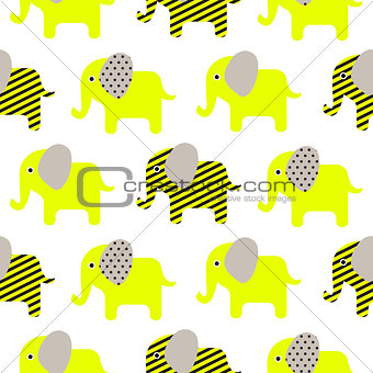 Cute elephant cartoon neon green baby seamless pattern.