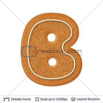 Gingerbread letter B isolated on white.