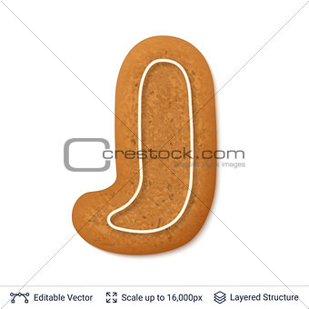 Gingerbread letter J isolated on white.